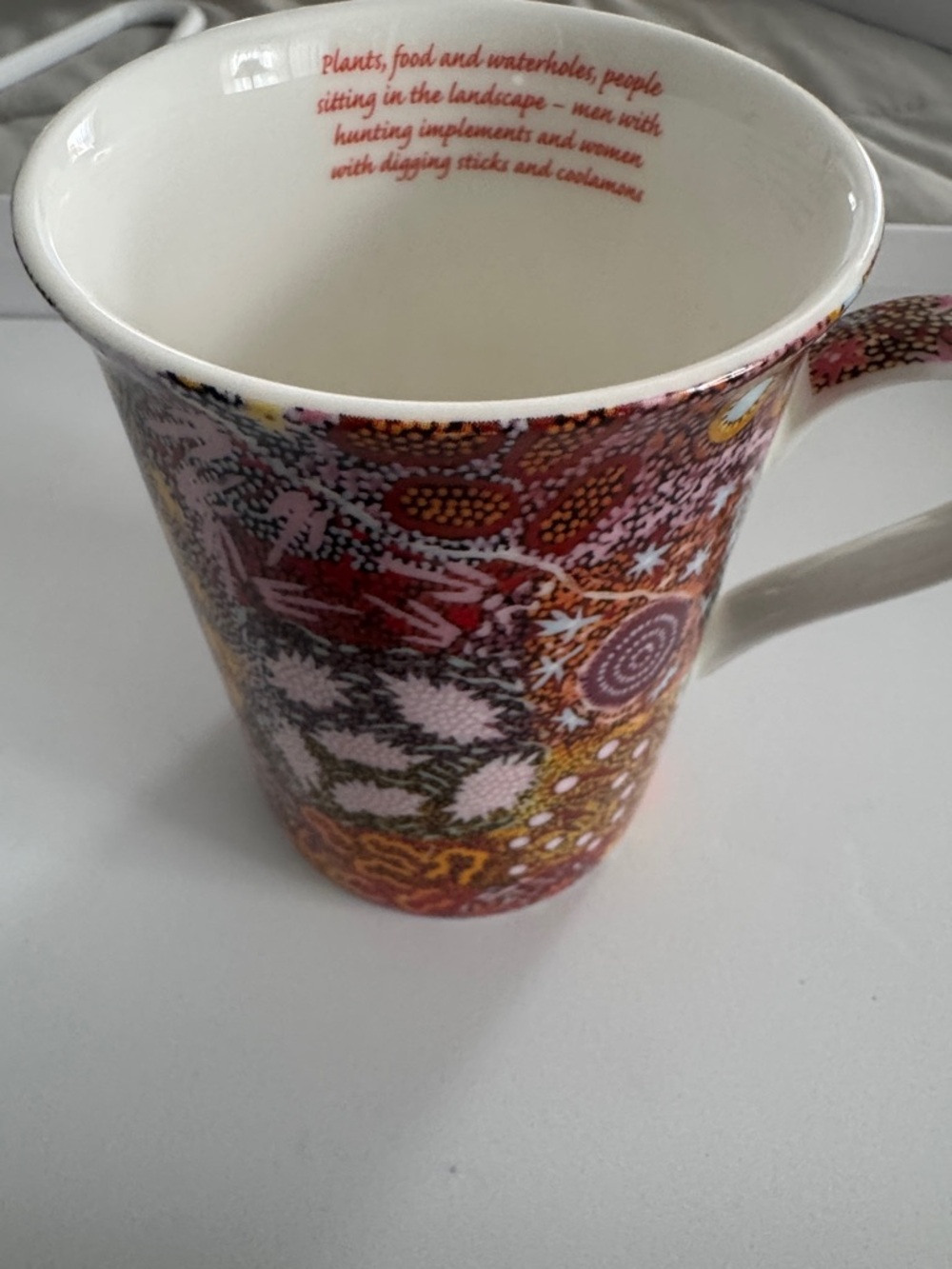 Decorative Pink and Brown Ceramic Art Mug by Michelle Possum Nungurrayi “